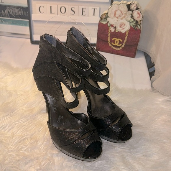Charles David Size 7.5 GAZETTE Black Glitter Heels Sandals New Womens Shoes NWOT - Picture 1 of 6